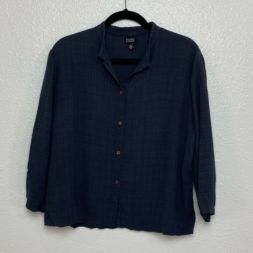 Eileen Fisher Navy Linen button down Shirt size M